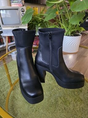 Aldo Black Platform Block Heel Ankle Boots